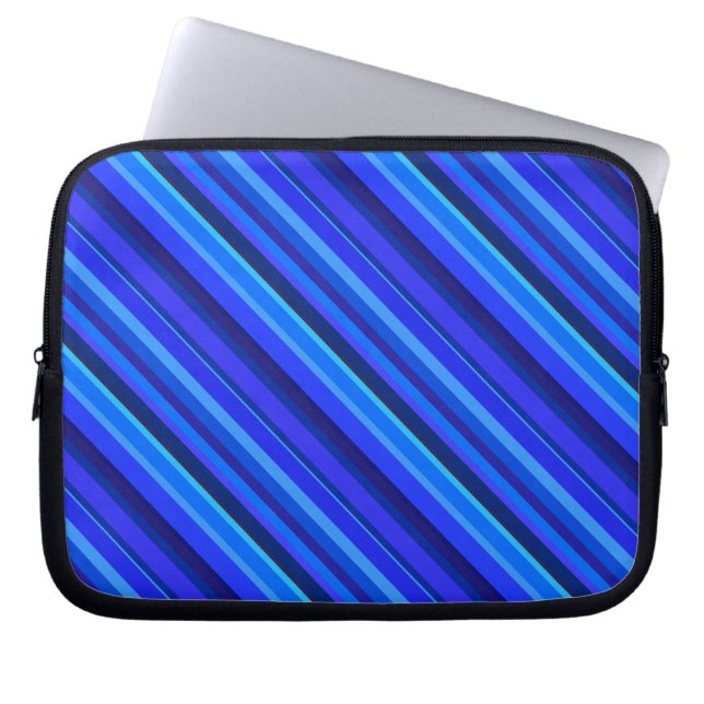 Blauwe diagonale strepen laptop sleeve (Voorkant)