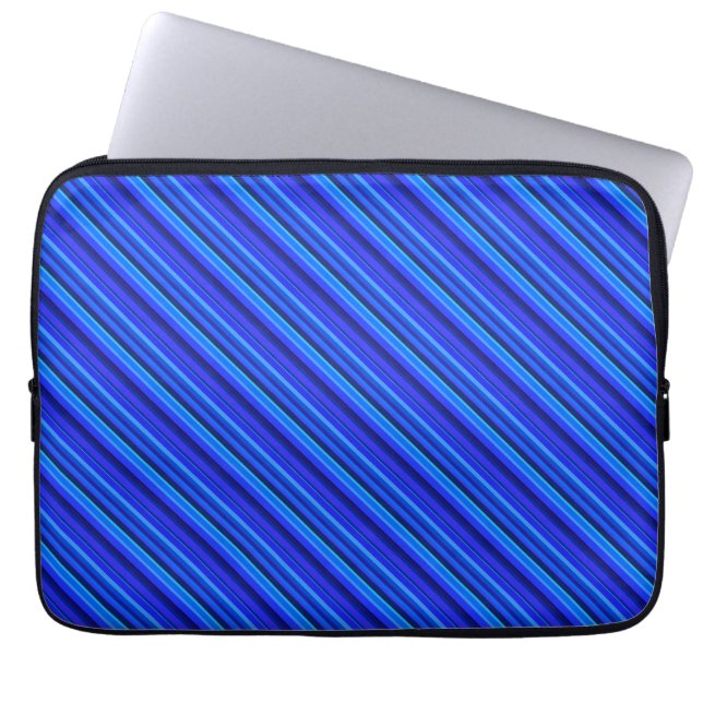 Blauwe diagonale strepen laptop sleeve (Voorkant)