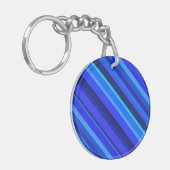 Blauwe diagonale strepen sleutelhanger (Voorkant Links)