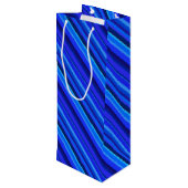 Blauwe diagonale strepen wijn cadeautas (Achterkant Gekanteld)
