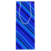 Blauwe diagonale strepen wijn cadeautas (Achterkant)
