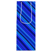 Blauwe diagonale strepen wijn cadeautas (Voorkant)