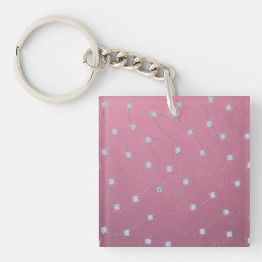 Blauwe diamant op roze leder sleutelhanger (voorkant)