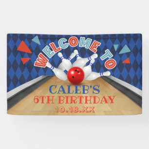 Blauwe Diamant Streep Laat Slaan Bowling Verjaarda Spandoek