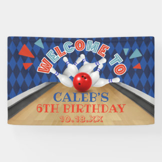 Blauwe Diamant Streep Laat Slaan Bowling Verjaarda Spandoek