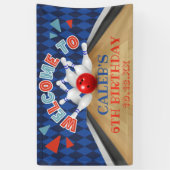 Blauwe Diamant Streep Laat Slaan Bowling Verjaarda Spandoek (Verticaal)