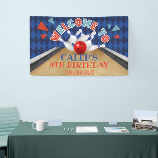 Blauwe Diamant Streep Laten We Slaan Bowling Verja Spandoek (Beurs)