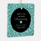 Blauwe diamanten en zwart damast 10e Jubileum Keramisch Ornament (Rechts)