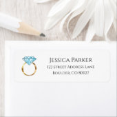 Blauwe diamanten trouwring verloofd retouradres etiket (Insitu)