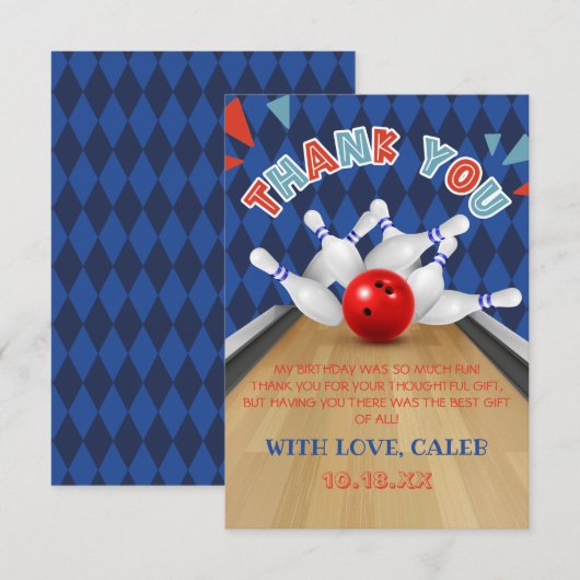 Blauwe diamantreep, stripe strike marmering bedankkaart (Voorkant / Achterkant)