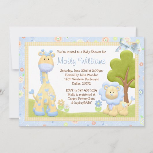 Blauwe dieren Baby shower Kaart (Voorkant)