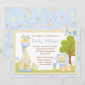 Blauwe dieren Baby shower Kaart (Voorkant / Achterkant)