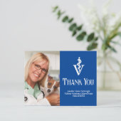 Blauwe Dierenarts Foto Custom Dank u Briefkaart (Staand voorkant)