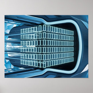 Blauwe digitale binaire gegevens op computerscherm poster