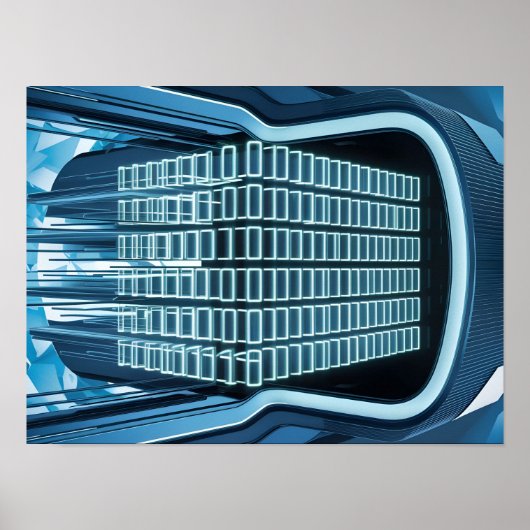 Blauwe digitale binaire gegevens op computerscherm poster (Voorkant)