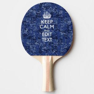 Blauwe digitale camo BEHOUD CALM EN geef Tekst uit Tafeltennisbatje
