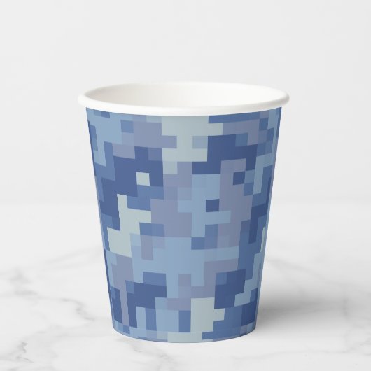 Blauwe Digitale Camouflage Document Koppen Papieren Bekers (Voorkant)