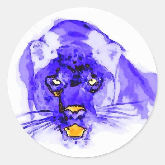 Blauwe Digitale Pop Kunst Jaguar Ronde Sticker (Voorkant)
