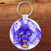 Blauwe Digitale Pop Kunst Jaguar Sleutelhanger (Voorkant)