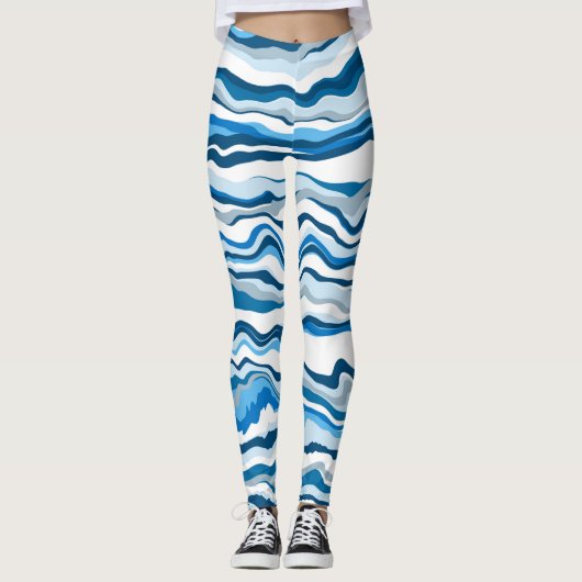 Blauwe digitale tapes met marmerbare strepen leggings (Voorkant)