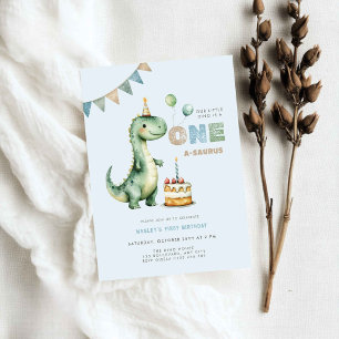 Blauwe Dino Is Eén Dinosaurus Eerste Verjaardag Kaart