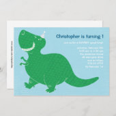 Blauwe Dinosaur Birthday Party - Uitnodigingen (Voorkant / Achterkant)