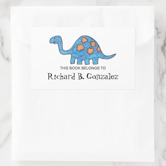 Blauwe Dinosaur-bladkookplaten Rechthoekige Sticker (Tas)