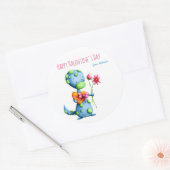 Blauwe Dinosaur Kinder School Class Valentijnsdag Ronde Sticker (Envelop)