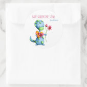 Blauwe Dinosaur Kinder School Class Valentijnsdag Ronde Sticker (Tas)