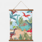 Blauwe Dinosaur schattig prehistorisch oerwoud kin Hangend Wandkleed (Voorkant)