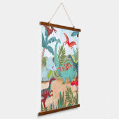 Blauwe Dinosaur schattig prehistorisch oerwoud kin Hangend Wandkleed (Gebogen)