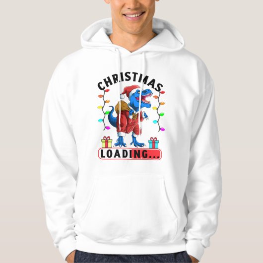 Blauwe Dinosaur T Rex Kerst Laden Hoodie (Voorkant)