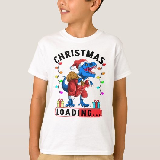 Blauwe Dinosaur T Rex Kerst Laden T-shirt (Voorkant)