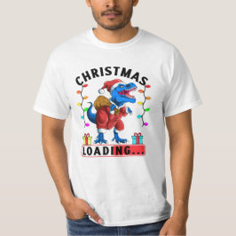 Blauwe Dinosaur T Rex Kerst Laden T-shirt