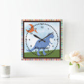 Blauwe Dinosaur-wandklok van het kind Vierkante Klok (Huis)