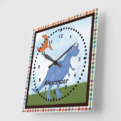 Blauwe Dinosaur-wandklok van het kind Vierkante Klok (Hoek)