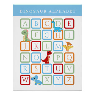 Blauwe Dinosaurus Alfabet Educatief Perfect Poster