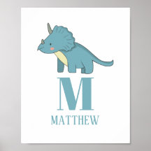 Blauwe dinosaurus. Baby jongen. Dierlijk monogram.