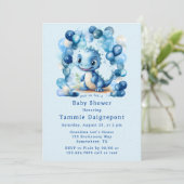 Blauwe Dinosaurus & Ballonnen Jongen Baby shower Kaart (Staand voorkant)