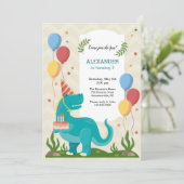 Blauwe dinosaurus Birthday Party Kaart (Staand voorkant)