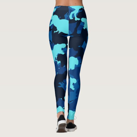 Blauwe dinosaurus Camouflage Pattern-Leggings Leggings (Achterkant)
