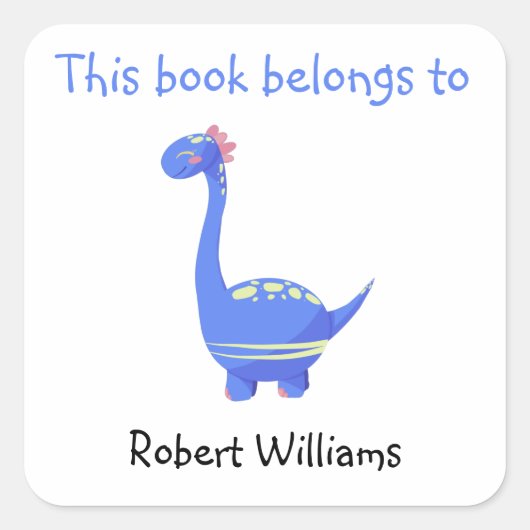 Blauwe Dinosaurus - dit boek is van Vierkante Sticker (Voorkant)