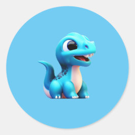 Blauwe dinosaurus gelukkig ronde sticker