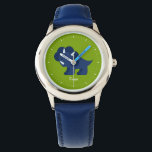 Blauwe dinosaurus gepersonaliseerd horloge<br><div class="desc">Dit leuke horloge heeft een zoete vectorillustratie van een zoete dinosaurus, en kan worden gepersonaliseerd met de naam van uw kind, monogram, initiaal of elke tekst van uw keuze voor een perfect aangepast cadeau.</div>
