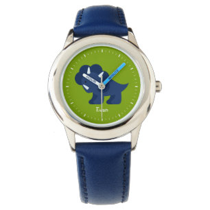 Blauwe dinosaurus gepersonaliseerd horloge