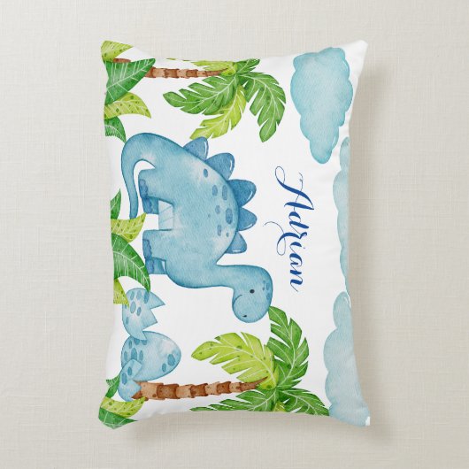 Blauwe dinosaurus gepersonaliseerde baby naam kuss accent kussen (Voorkant(Verticaal))