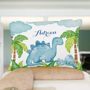 Blauwe dinosaurus gepersonaliseerde baby naam kuss accent kussen