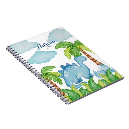 Blauwe dinosaurus, gepersonaliseerde naam notitieboek (Rechterzijde)