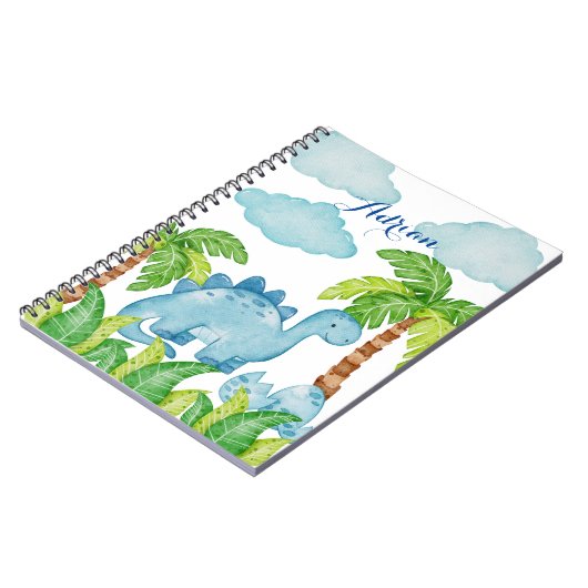 Blauwe dinosaurus, gepersonaliseerde naam notitieboek (Linkerzijde)