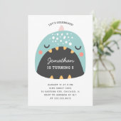 Blauwe dinosaurus. Kinder grappige dino. Baby-jari Kaart (Staand voorkant)